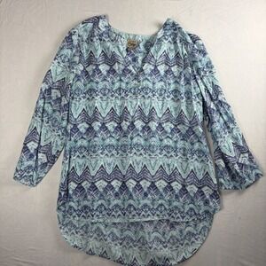 Como Vintage Aqua and Navy Printed Button Down Shirt
